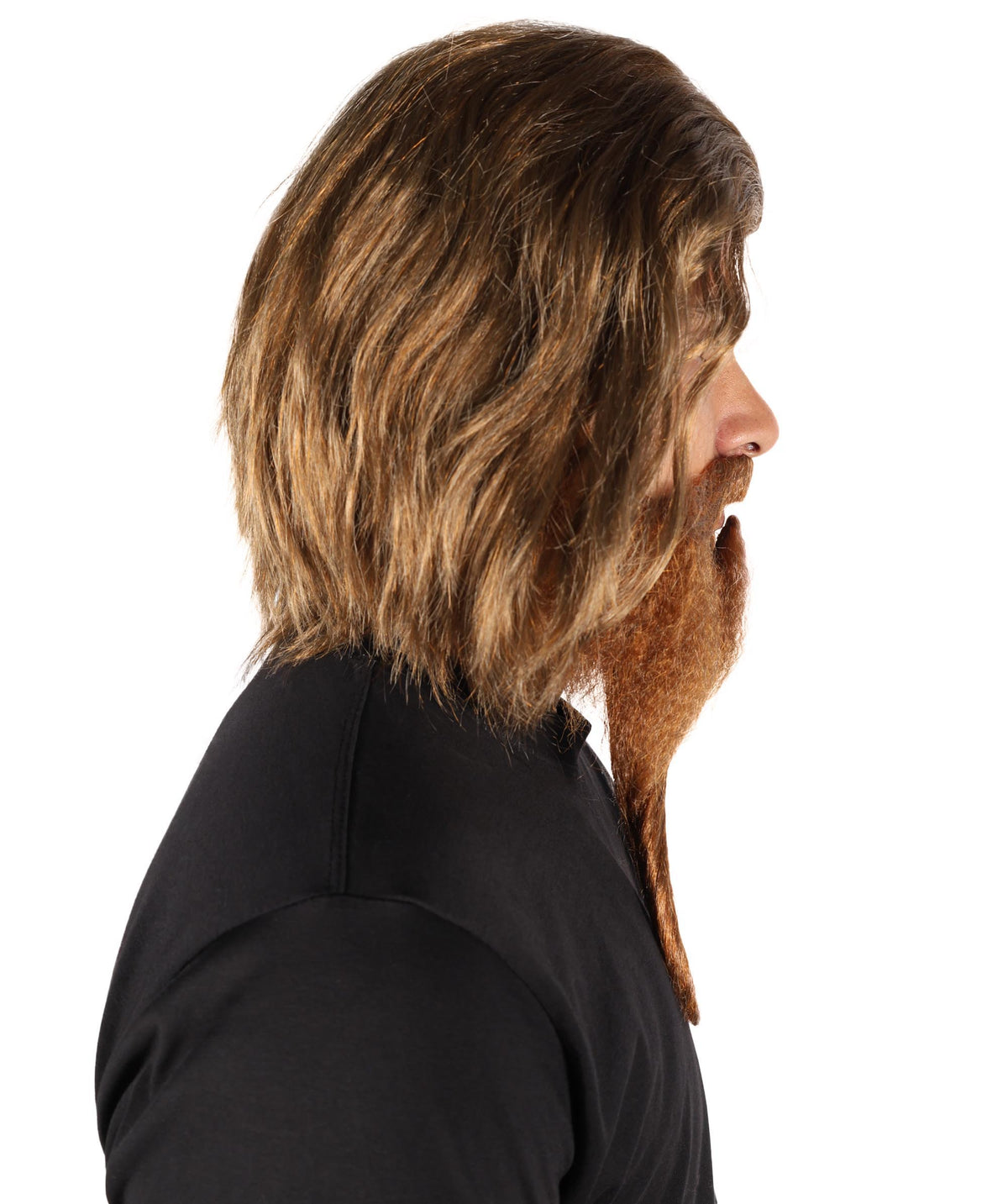 HPO Men The Mad Doctor Brown Wig, Mustache, and Beard Set for Party and Halloween, Breathable Capless Cap, Flame-retardant Synthetic Fiber