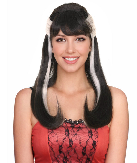 Narcissistic Witch | Half Up Black Hair with White Streaks | Premium Halloween Wig