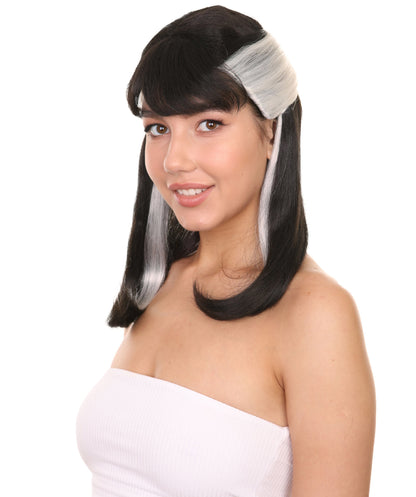 Narcissistic Witch | Half Up Black Hair with White Streaks | Premium Halloween Wig