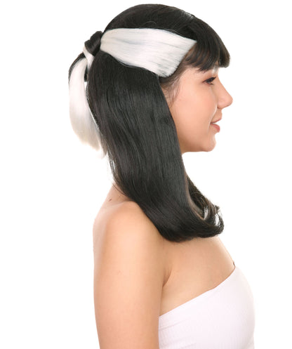 Narcissistic Witch | Half Up Black Hair with White Streaks | Premium Halloween Wig