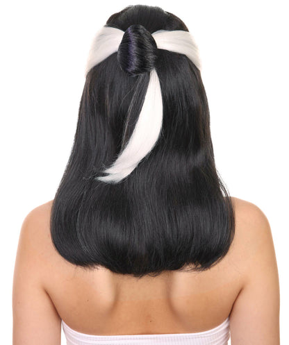 Narcissistic Witch | Half Up Black Hair with White Streaks | Premium Halloween Wig