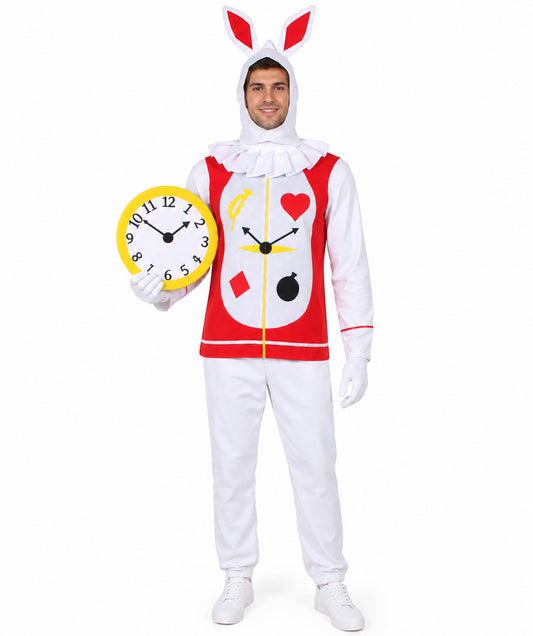HPO Men's Red and White Rabbit Mascot Bunny Costume Suit | Perfect for Halloween| Flame-retardant Synthetic Fabric