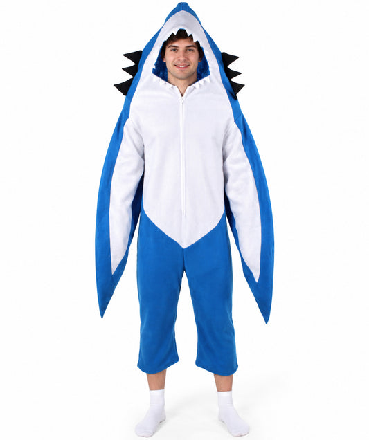 HPO Men's Animal Blue and White Mascot Shark Costume, Suitable for Halloween, Flame-retardant Synthetic Fabric