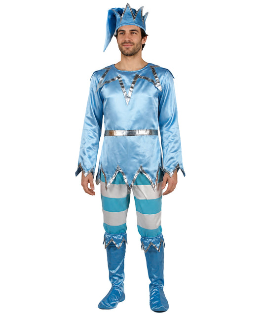 HPO Men's Animated Movie Sky Winter Snowy Blue & White Costume, Suitable for Halloween, Flame-retardant Synthetic Fabric