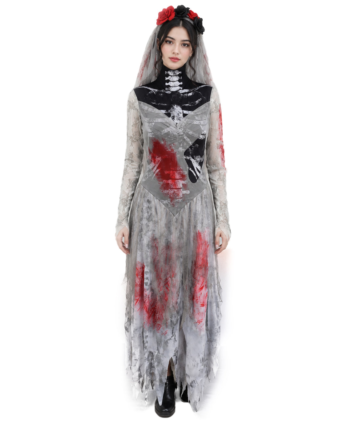HPO Adult Women’s Corpse Bride Costume | Tattered Wedding Dress, Veil & Gothic Accessories | Haunted Bridal Look for Halloween Themed Events