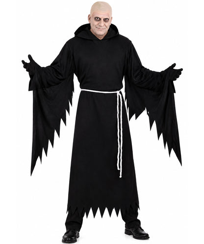 HPO Men's Bald Cap & Grim Reaper Costume Bundle Set with Robe and Belt -Addams Uncle Costume Includes Bald Cap Black Robe and Matching Belt for Halloween Cosplay Horror Events & Parties