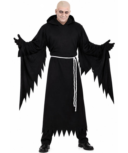 HPO Men's Bald Cap & Grim Reaper Costume Bundle Set with Robe and Belt -Addams Uncle Costume Includes Bald Cap Black Robe and Matching Belt for Halloween Cosplay Horror Events & Parties