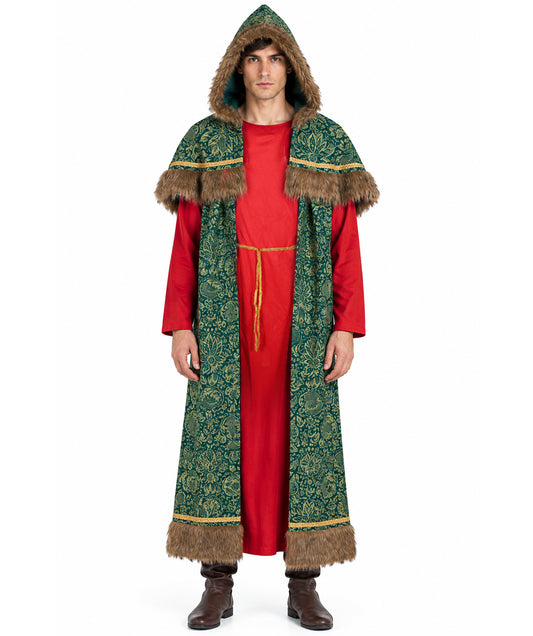 HPO Adult Men's Vintage Santa Claus Costume | Classic Red Velvet Suit with White Faux Fur Trim | Christmas Party Holiday Outfit