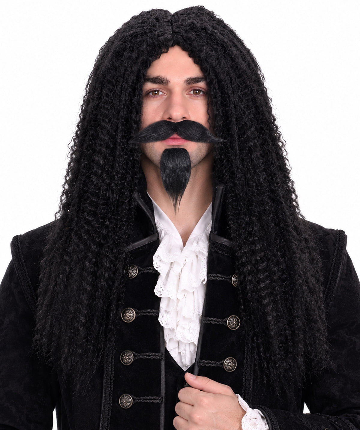 HPO Men's Curly Musketeer Wig Beard & Mustache Set | Multicolor Options | Halloween and Cosplay Wig | Flame-retardant Synthetic Fiber