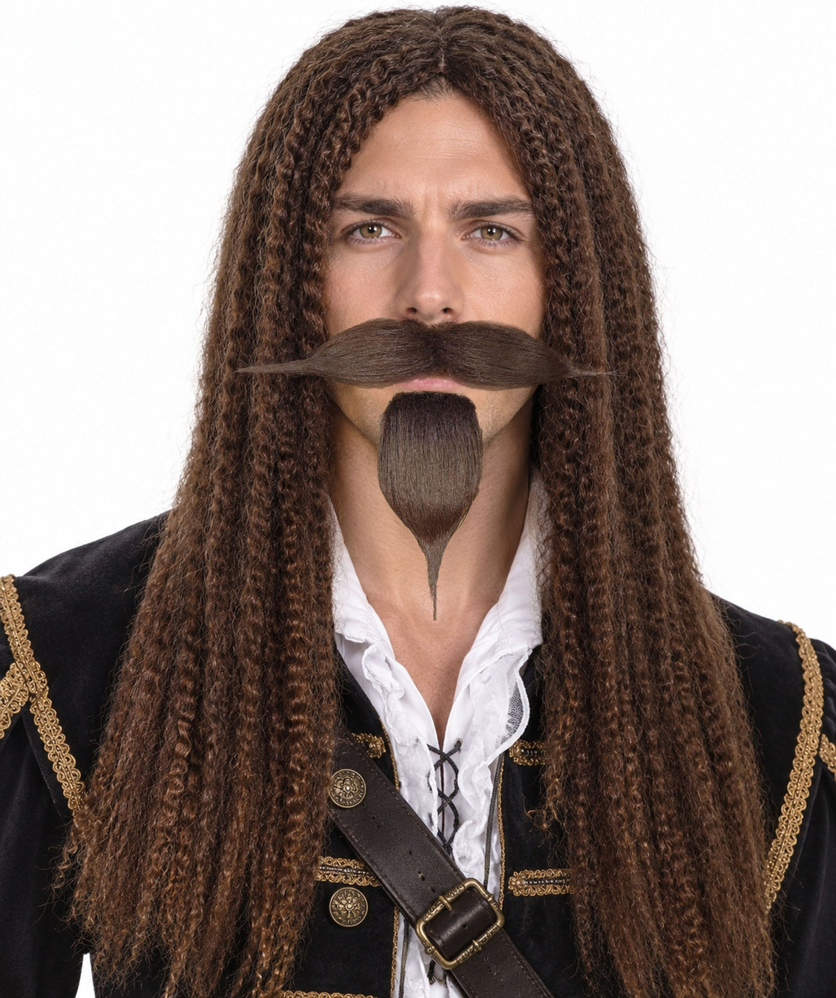 HPO Men's Curly Musketeer Wig Beard & Mustache Set | Multicolor Options | Halloween and Cosplay Wig | Flame-retardant Synthetic Fiber