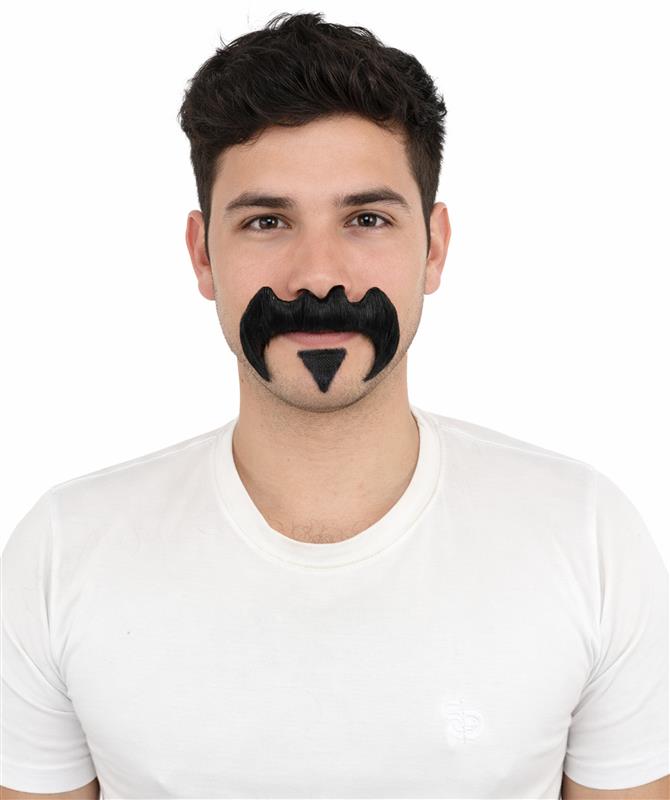 HPO Adult Men’s Bold Horseshoe Mustache with Chin Beard Set – Multiple Color Options - Flame-retardant Synthetic Fiber Fake Facial Hair | Ideal for Halloween Parties, Cowboy, Police Roleplay and Themed Events