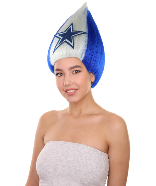 Unisex Pointy Star Blue and White Troll Wig | Perfect for Halloween | Flame-retardant Synthetic Fiber