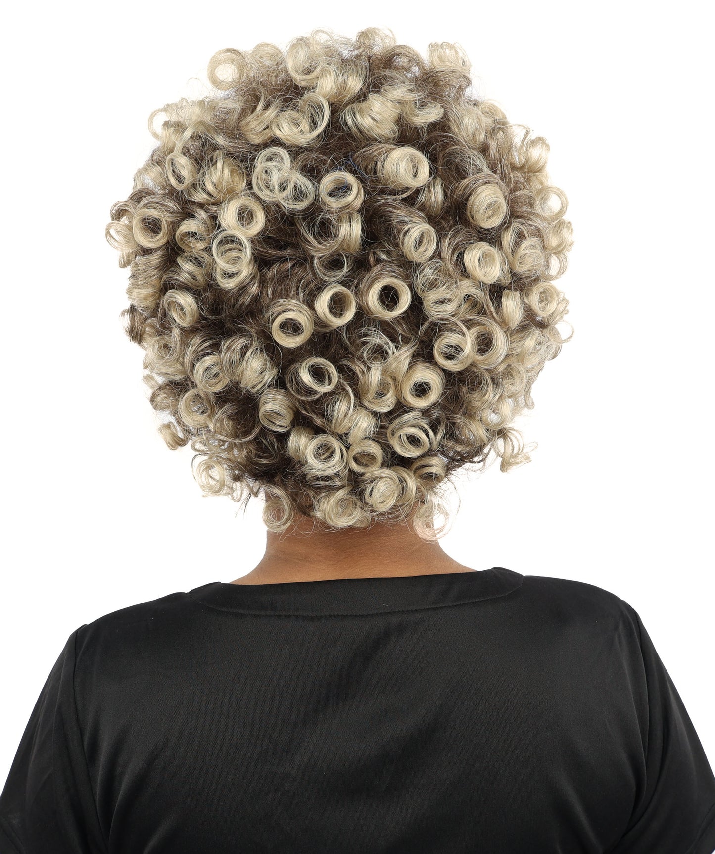 HPO Women's Pixie Cut Wig – Curly Brown with Blonde Highlights Long Hair with Natural Curls | Party Outfit for Cosplay, Halloween & Creative Character Styling