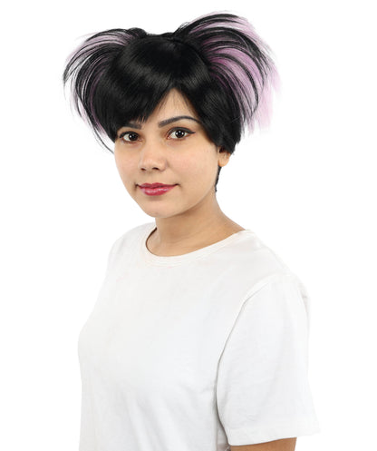 HPO Adult Women’s Emo Princess Wig – Black Wig with Purple Highlights, Messy Spiked Style | Gothic Punk Cosplay Wig with Capless Cap