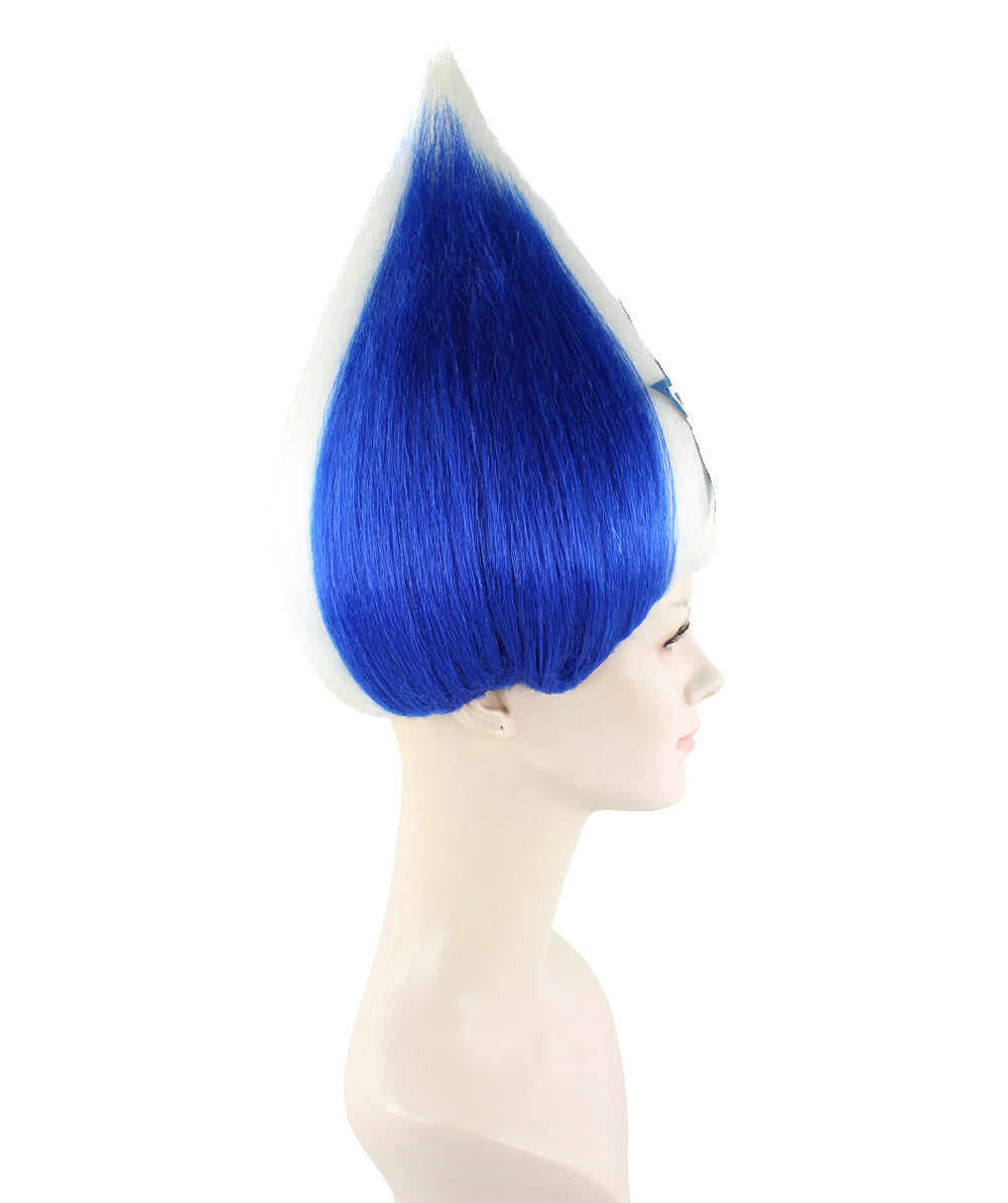 Unisex Pointy Star Blue and White Troll Wig | Perfect for Halloween | Flame-retardant Synthetic Fiber