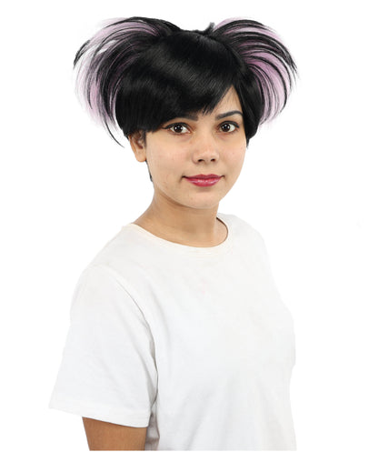HPO Adult Women’s Emo Princess Wig – Black Wig with Purple Highlights, Messy Spiked Style | Gothic Punk Cosplay Wig with Capless Cap
