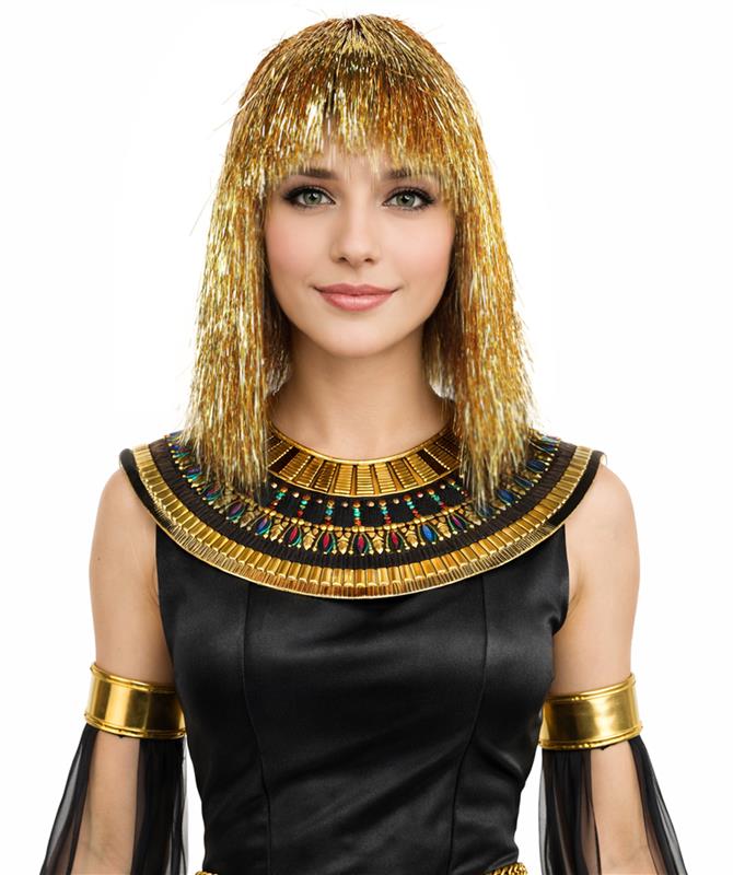 HPO Women's Golden Metallic Bob Wig | Sparkling Tinsel Texture Breathable Cap Fit | Party Halloween Cosplay Theater Dance Costume Events