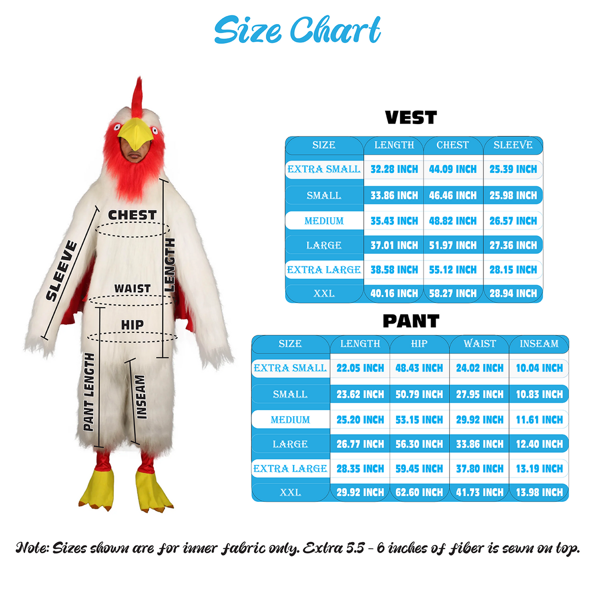 HPO White Chicken Costume with Mask  - Long Synthetic Fibers Bundle