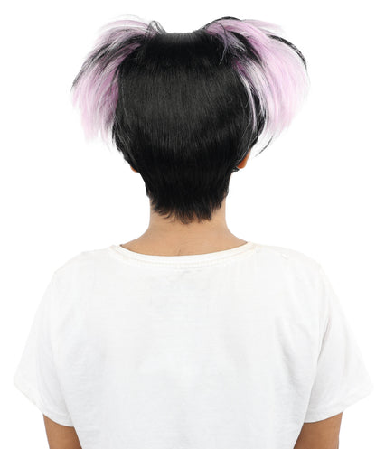 HPO Adult Women’s Emo Princess Wig – Black Wig with Purple Highlights, Messy Spiked Style | Gothic Punk Cosplay Wig with Capless Cap