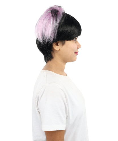 HPO Adult Women’s Emo Princess Wig – Black Wig with Purple Highlights, Messy Spiked Style | Gothic Punk Cosplay Wig with Capless Cap