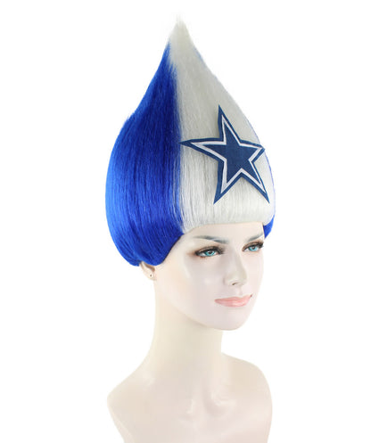 Unisex Pointy Star Blue and White Troll Wig | Perfect for Halloween | Flame-retardant Synthetic Fiber
