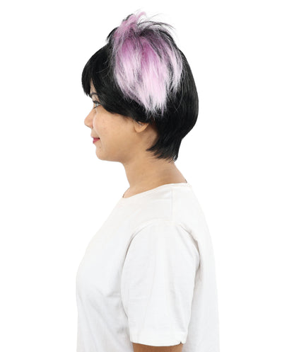 HPO Adult Women’s Emo Princess Wig – Black Wig with Purple Highlights, Messy Spiked Style | Gothic Punk Cosplay Wig with Capless Cap