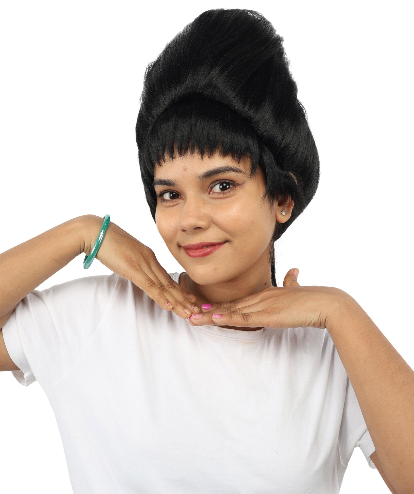 HPO Adult Women's Avant-Garde Bouffant Wig | Multiple Color Options | Create of synthetic fiber, massive smooth updo with micro bangs, breathable base | Party, Halloween, theater, drag, performance, costume events