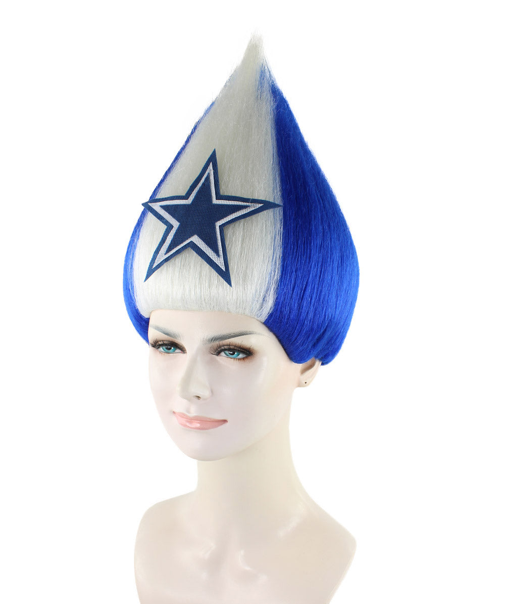 Unisex Pointy Star Blue and White Troll Wig | Perfect for Halloween | Flame-retardant Synthetic Fiber