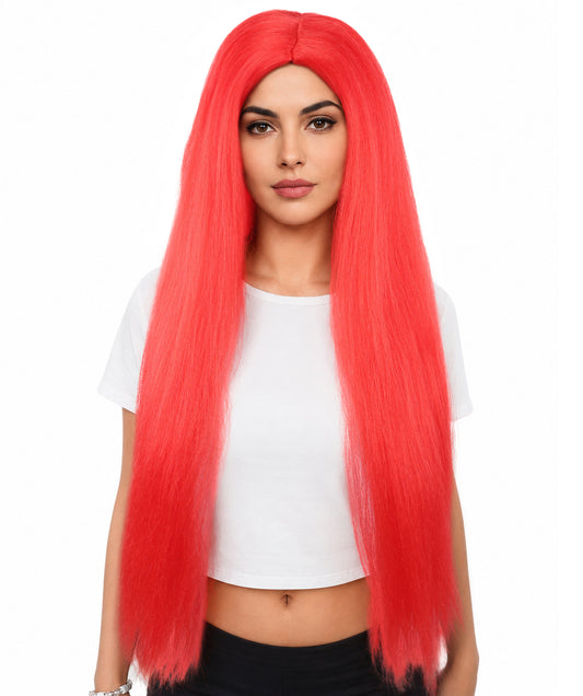 HPO Women’s Gothic Straight Long Red Wig – Stitched Fantasy Doll Cosplay Hair | Ideal for Halloween and Costume Parties