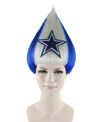 Unisex Pointy Star Blue and White Troll Wig | Perfect for Halloween | Flame-retardant Synthetic Fiber