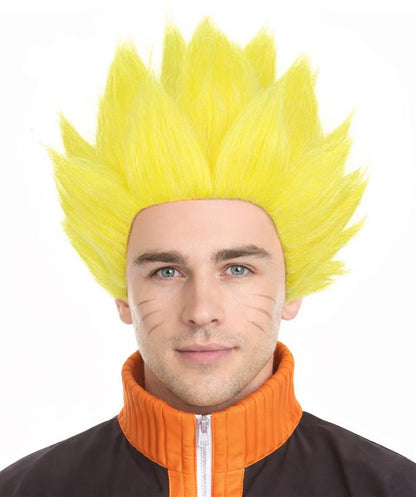 HPO Men’s Anime Young Ninja Nine Tail Yellow Blonde Spiky Wig