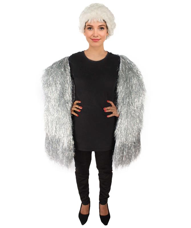 Unisex Silver Holographic Tinsel Party Costume| Extra Long Dense Thin Tinsel Jacket| Festival Ready| Flame-retardant Synthetic Materials