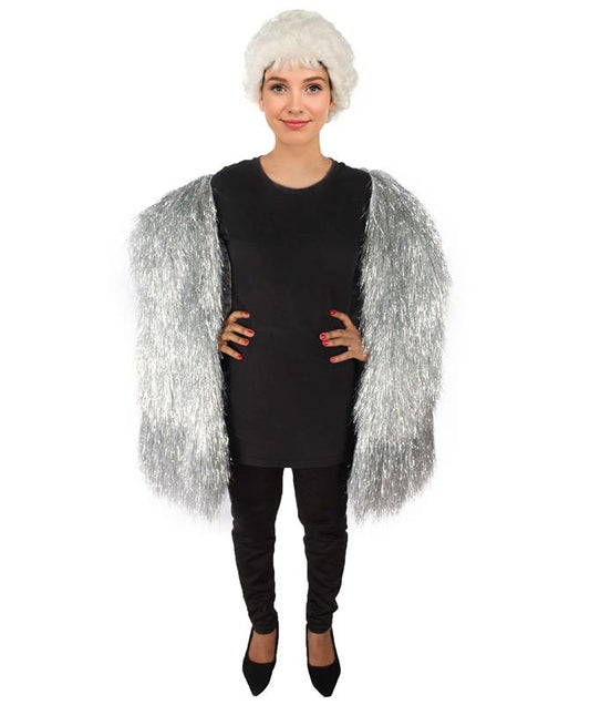 Unisex Silver Holographic Tinsel Party Costume| Extra Long Dense Thin Tinsel Jacket| Festival Ready| Flame-retardant Synthetic Materials