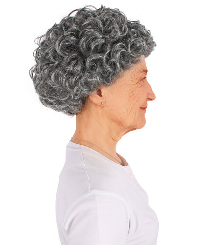 HPO Women's Short Grey Curly Wig | Flame-retardant Synthetic Fiber | Standard  Wig Cap