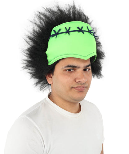 Monster Wig | Green Forehead and Spiky Black Hair for Adult | Ideal for Halloween & Cosplay