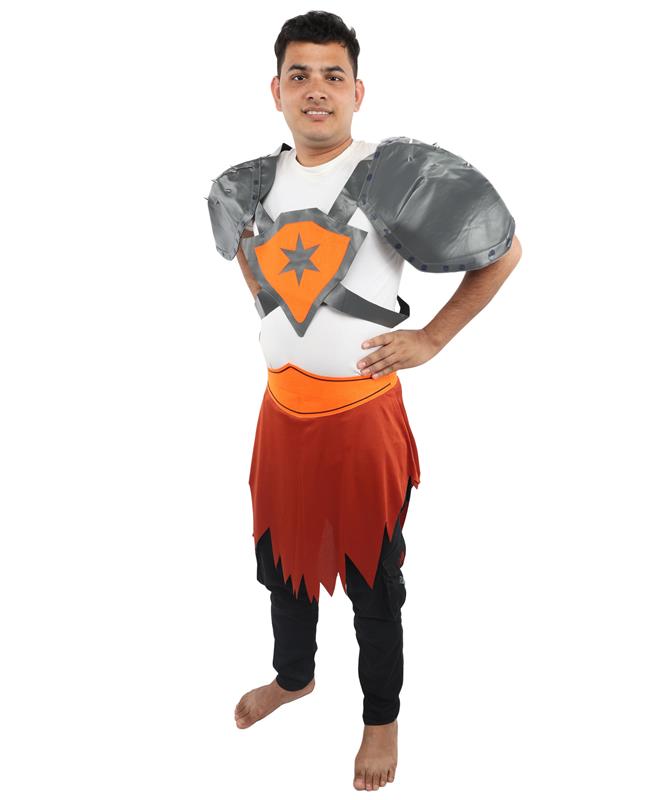 HPO Men's Tribal Warrior Costume – Grey Top & Brown Skirt | Fantasy Battle Outfit for Halloween, Cosplay, Parties