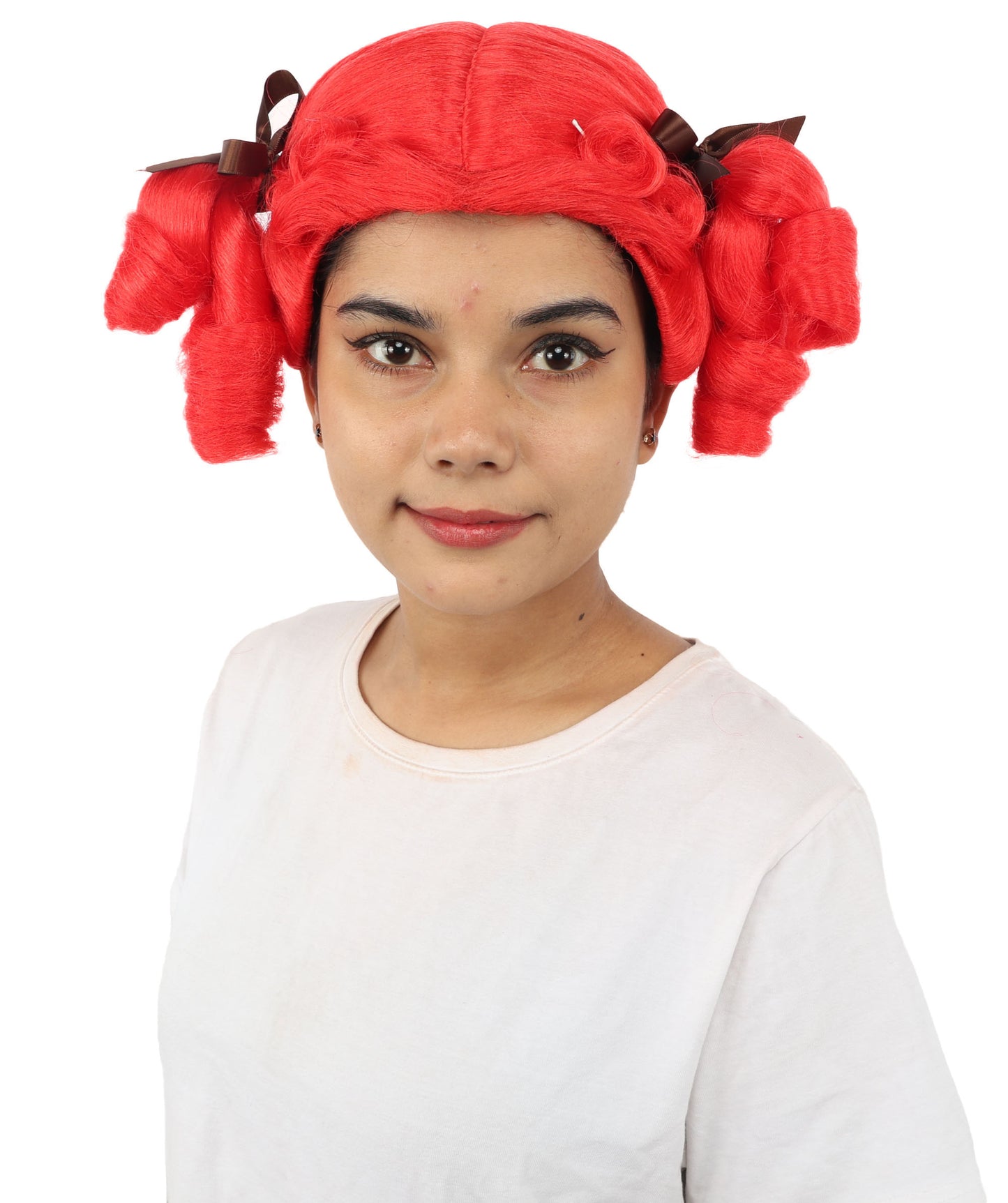 HPO Women's Golden White Mixed Curly Pigtail Wig | Messy Ringlet Twin Tails with Attached Fabric Ribbons, Synthetic Fiber & Breathable Cap | Halloween, Movie Character Roleplay, Costume Party & Theater