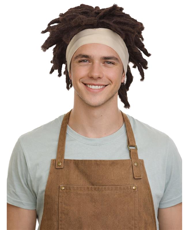 Men’s Animated Superhero of 6 Dreadlock Wig with Headband | Capless Cap Brown Wig | Flame-retardant Synthetic Fiber