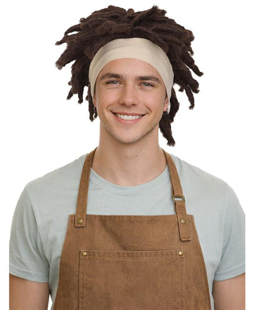 Men’s Animated Superhero of 6 Dreadlock Wig with Headband | Capless Cap Brown Wig | Flame-retardant Synthetic Fiber