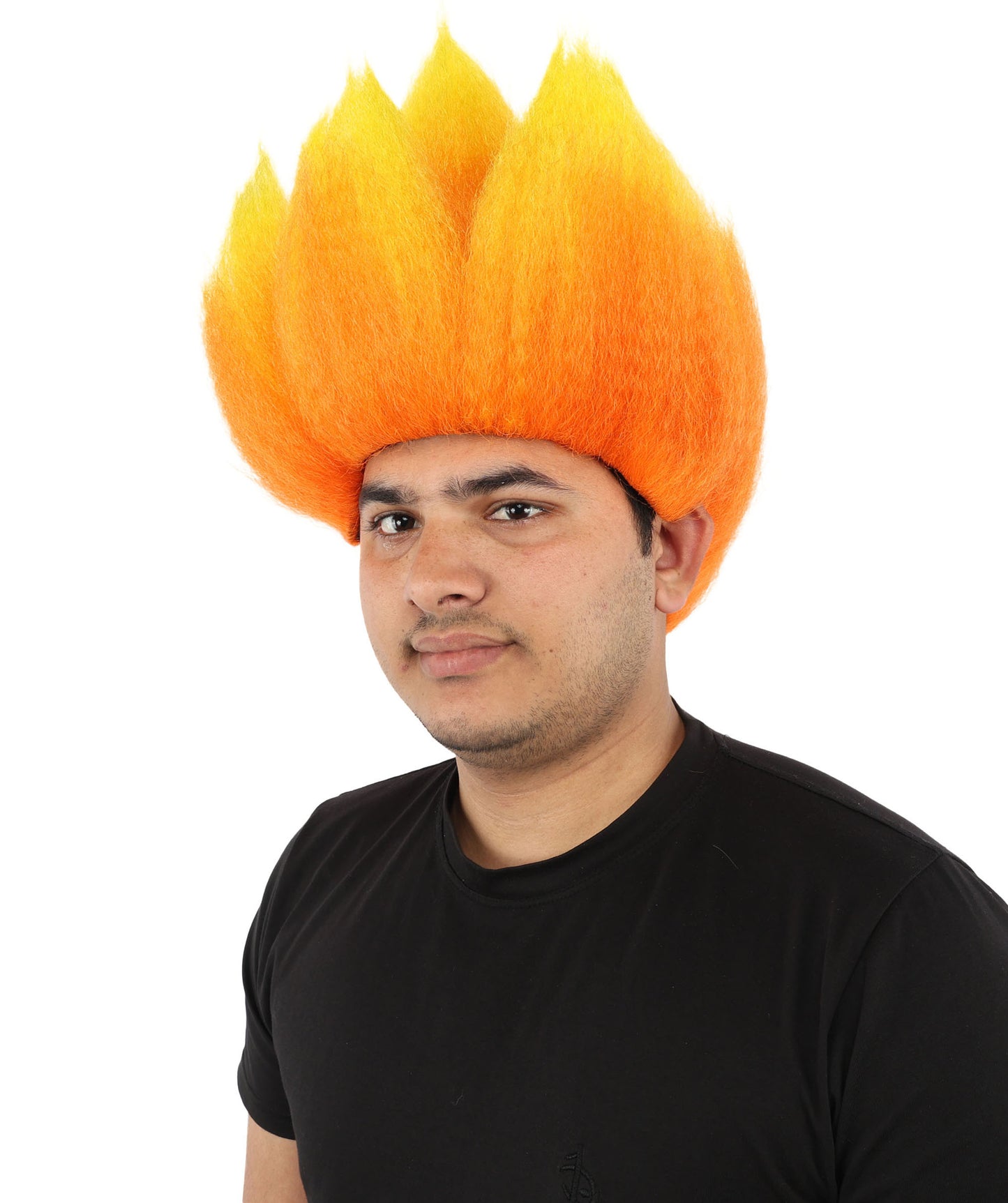 HPO Men's Red and Orange Flame Wig | Upright Spiky Gradient Texture Flame-retardant Synthetic Fiber | Halloween Themed Party Basketball Fan Gear