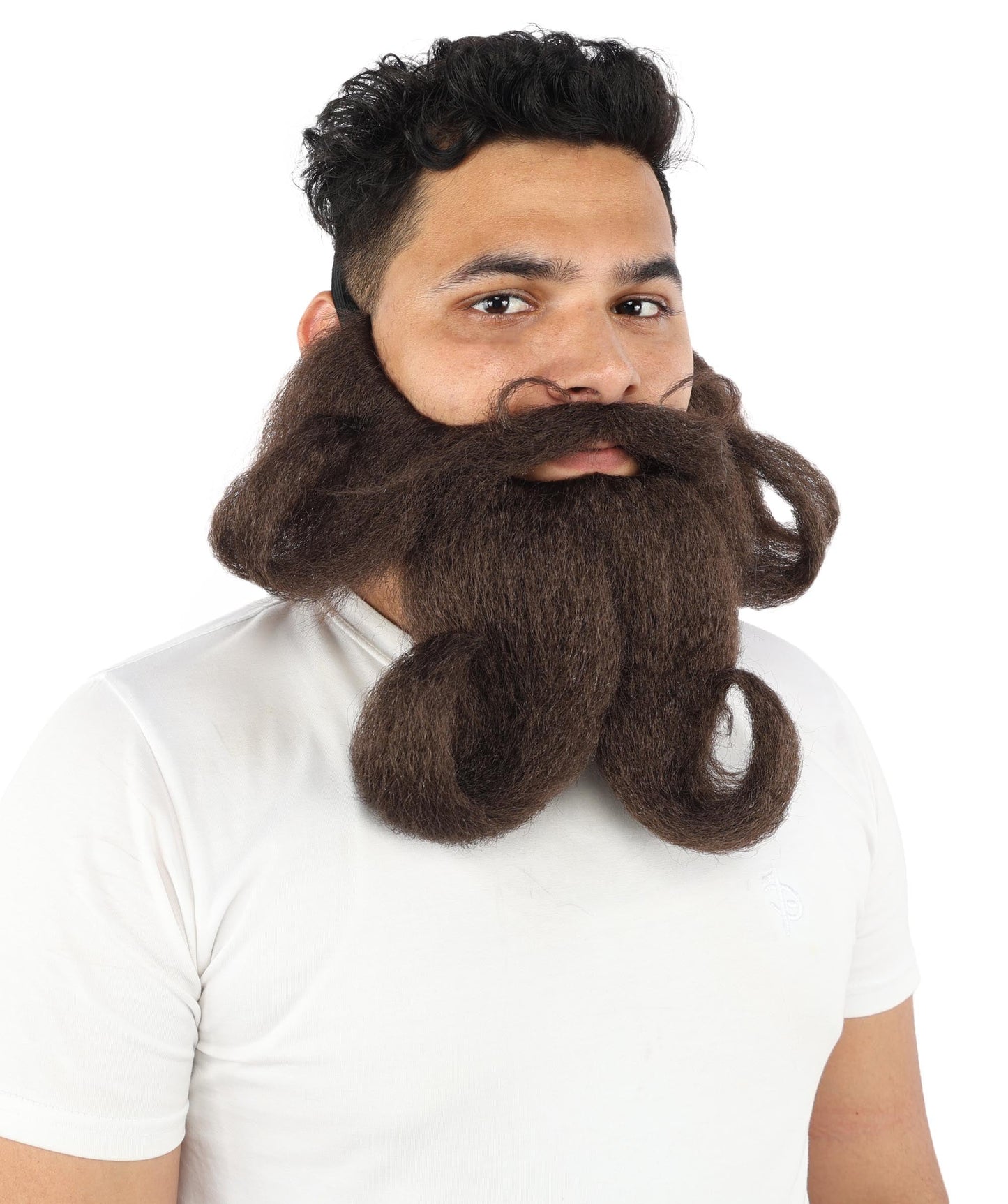 Adult Men's Curled Handlebar Mustache & Beard | Dark Mustache & Beard| Ideal for Halloween, Cosplay, Theater, Drag And Themed Parties
