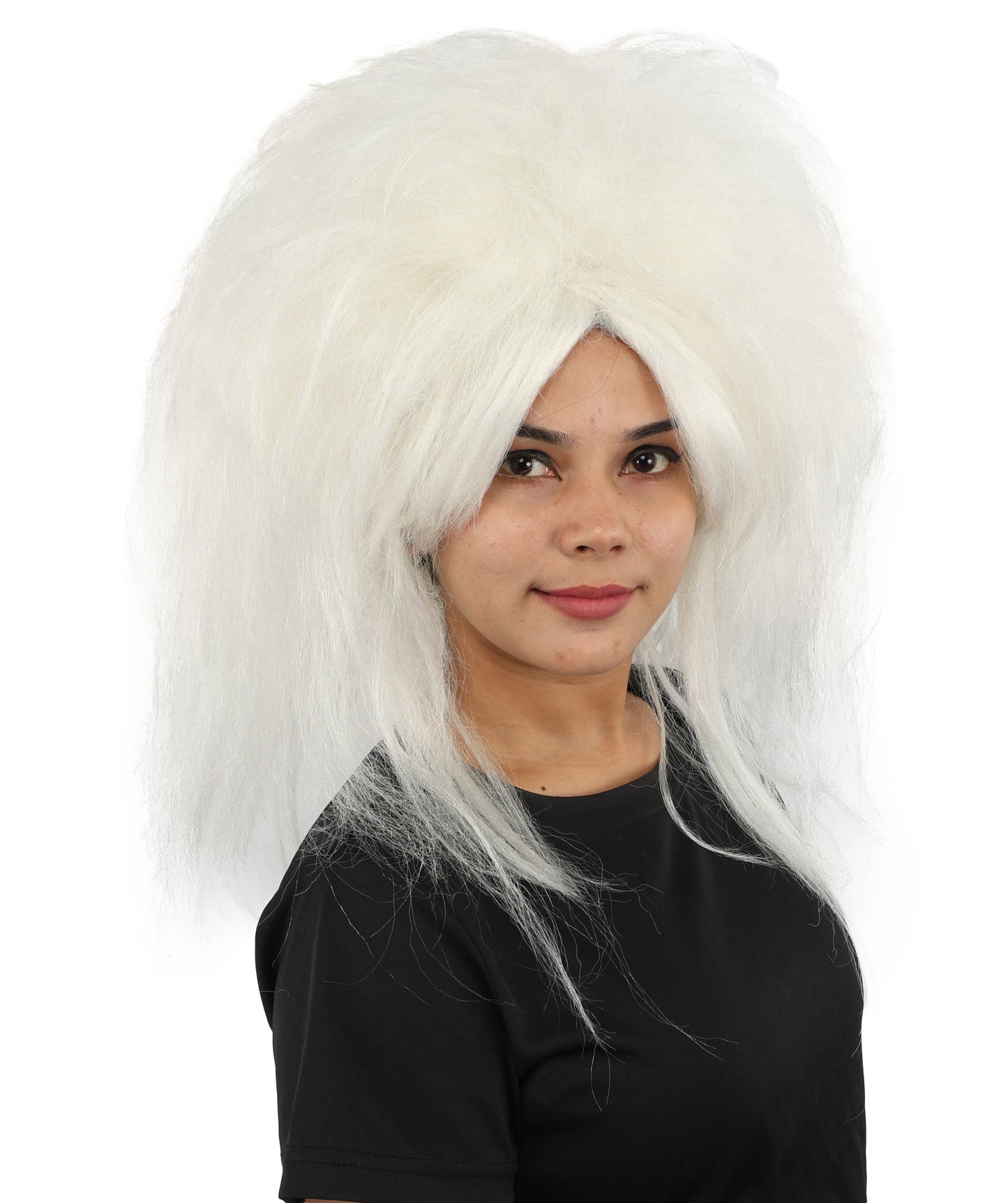 HPO Women's Wild Frizzy Wig | Pure white, created of flame-retardant synthetic fiber, massive teased volume, capless base | Drag, Halloween, theatrical performance, costume events