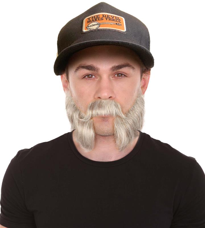 Men's Silver Grey Mutton Chops False Beard, High Quality Synthetic Fiber