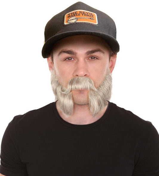 Men's Silver Grey Mutton Chops False Beard, High Quality Synthetic Fiber