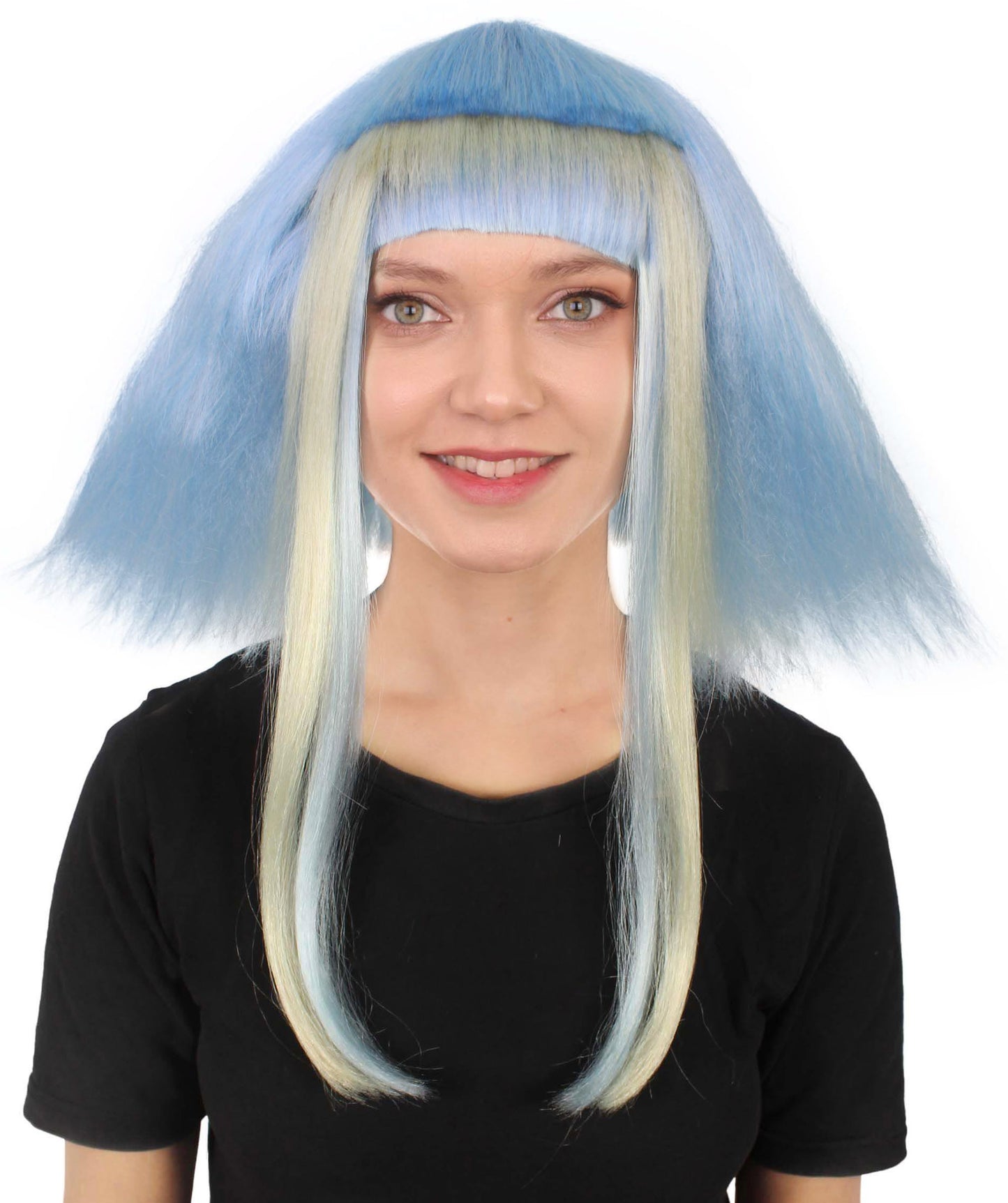 Women’s Light Blue Bob-styled Highlighter Haired Portraits Wig, Non-flammable Synthetic Fiber Wig | HPO