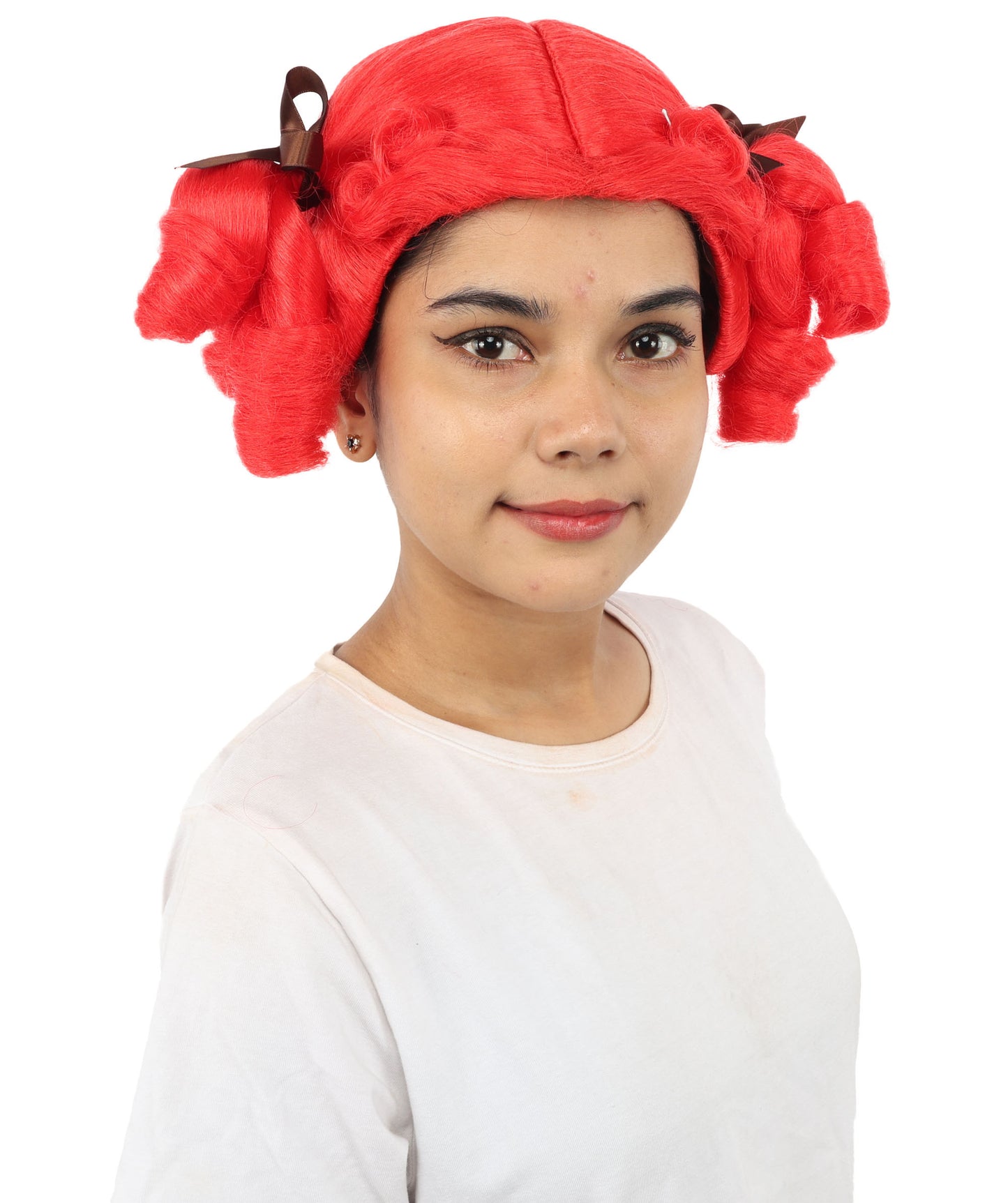 HPO Women's Golden White Mixed Curly Pigtail Wig | Messy Ringlet Twin Tails with Attached Fabric Ribbons, Synthetic Fiber & Breathable Cap | Halloween, Movie Character Roleplay, Costume Party & Theater