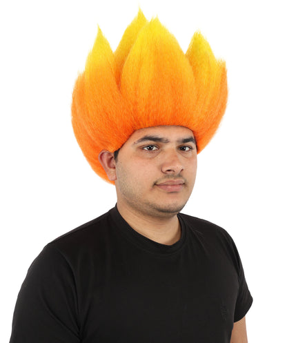 HPO Men's Red and Orange Flame Wig | Upright Spiky Gradient Texture Flame-retardant Synthetic Fiber | Halloween Themed Party Basketball Fan Gear