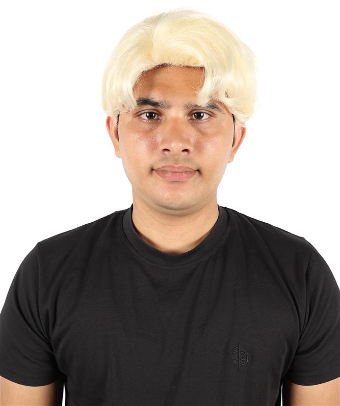 HPO Adult Men’s Short Layered K-Pop Style Blonde Wig - Clean Cut Performance Hairpiece with Modern Shape | Fits Naturally into Cosplay, Stage Looks, Halloween & Theme Events