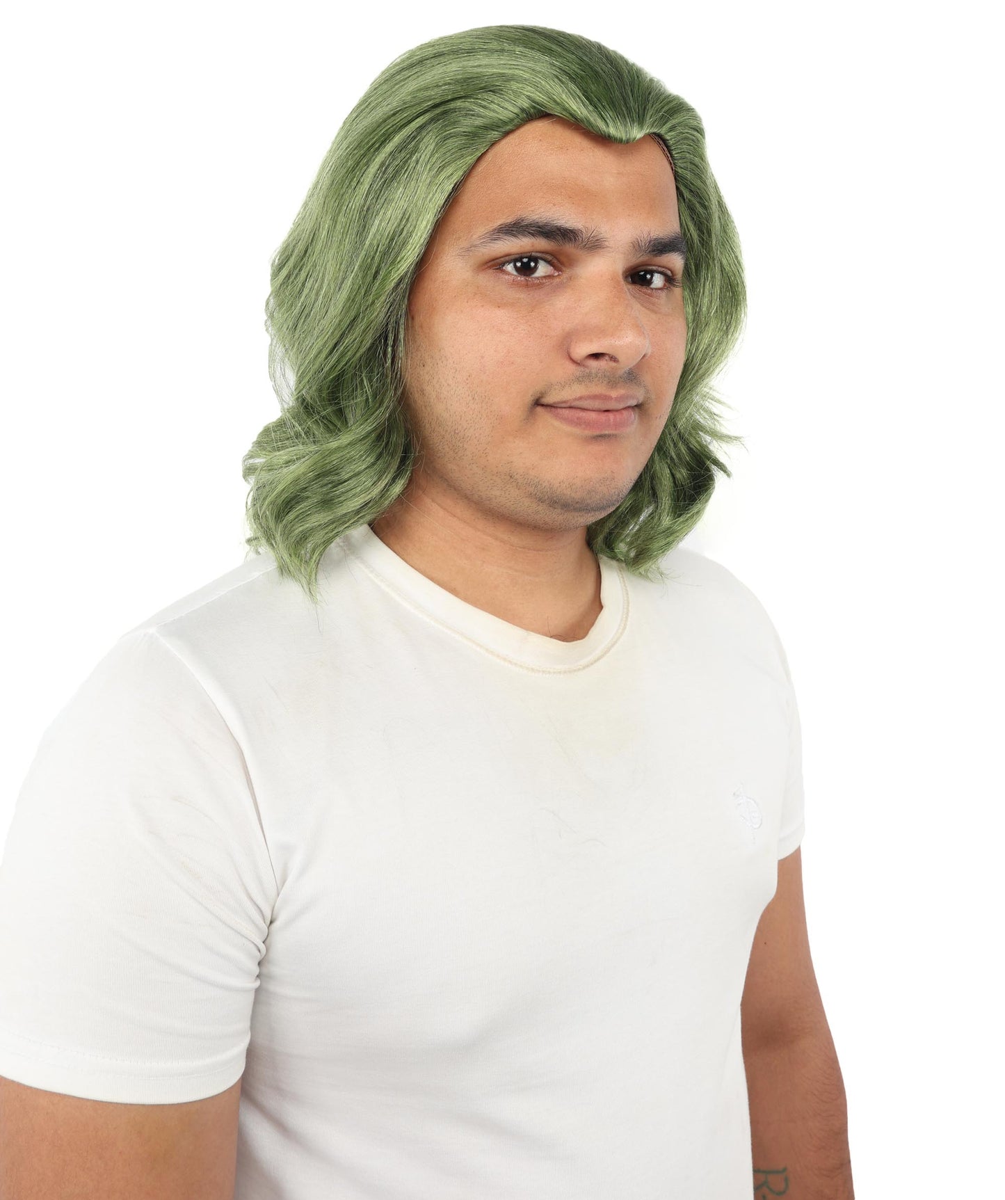 HPO Long Length Olive Green Cosplay Wig – Adult Styled Costume Wavy Hairpiece - Ideal for Halloween, Parties & Photo Shoots