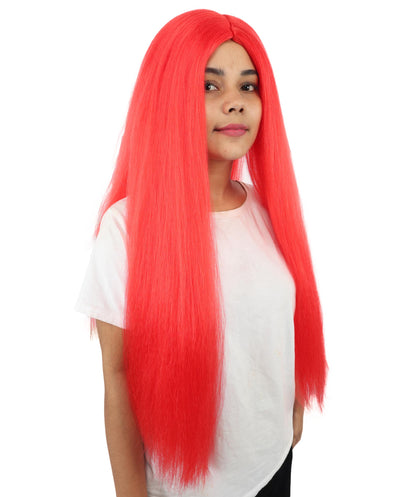 HPO Women’s Gothic Straight Long Red Wig – Stitched Fantasy Doll Cosplay Hair | Ideal for Halloween and Costume Parties
